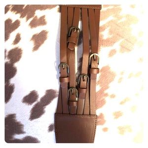 Brown leather braided belt.